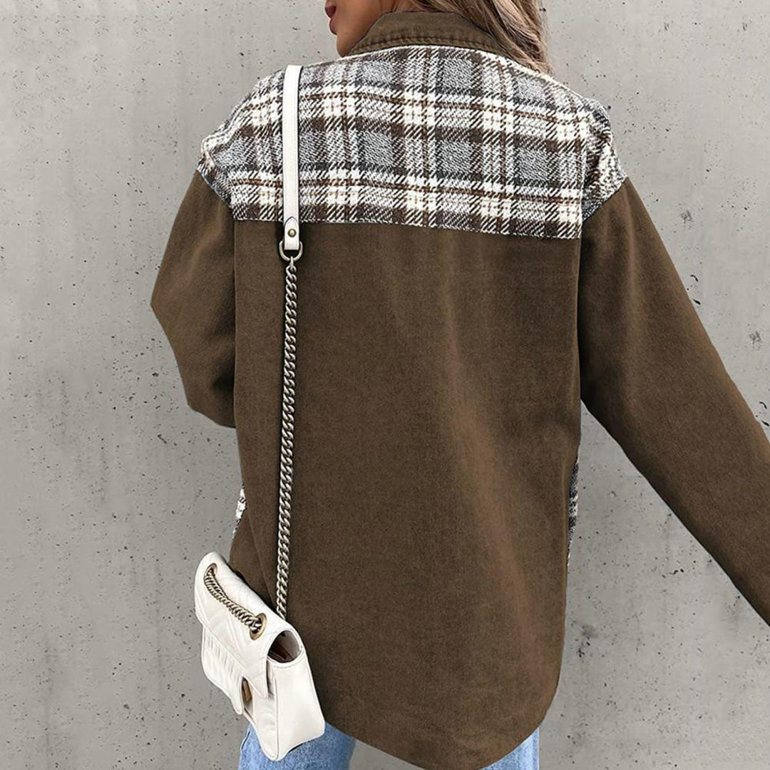 Drune | karierte Jacke mit klassischem Kragen und Knopfdetail