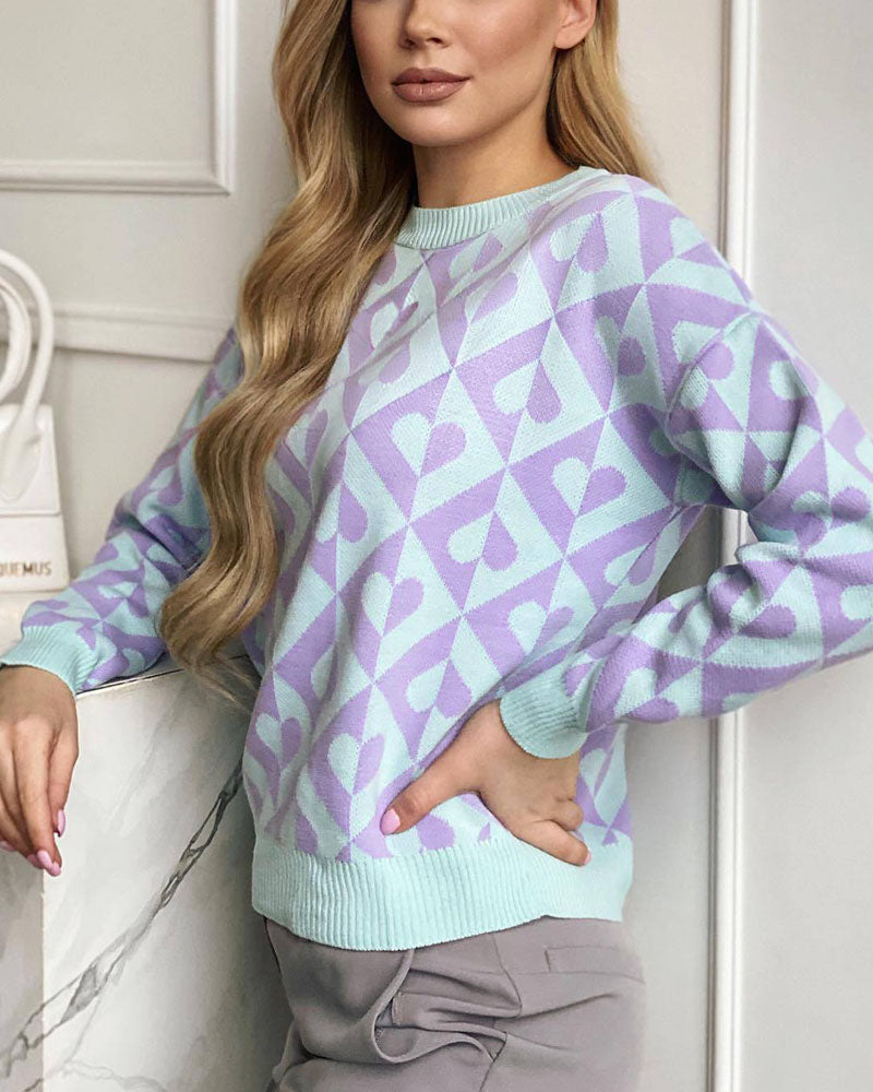 Drune | Herzprint Strickpullover Weich und Trendy Einzigartiges Muster