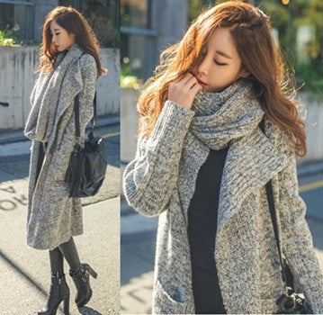 Damen Strickmantel mit Kapuze und gemütlichem Oversized-Schnitt Drune