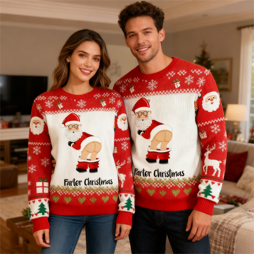 Drune | Goofy Santa Cartoon Muster Hässlicher Pullover - Unisex Weihnachtsfeier-Essential