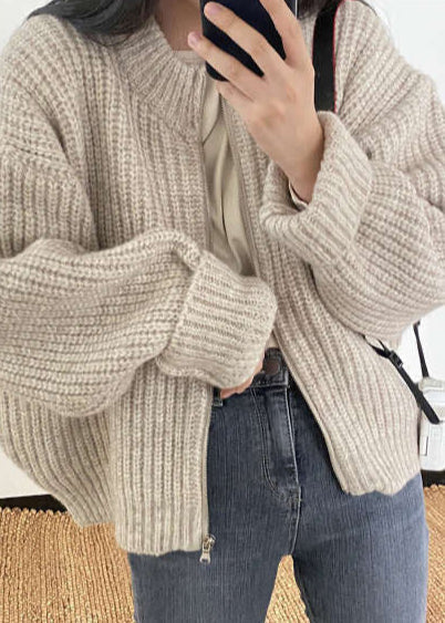 Drune | Reißverschluss Chunky Strickcardigan - Oversized Rippstrickjacke