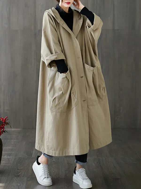 Drune | Longline Mantel - Mit Kapuze und aufgesetzten Taschen