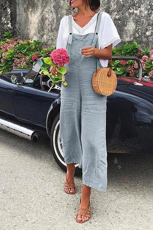 Drune | Rosiedress Gerade Beine Baumwolle Leinen Urlaub Overalls