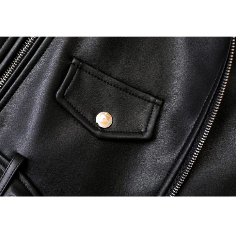 Drune | Damen-Biker-Lederjacke mit Reißverschlüssen und Gürtel