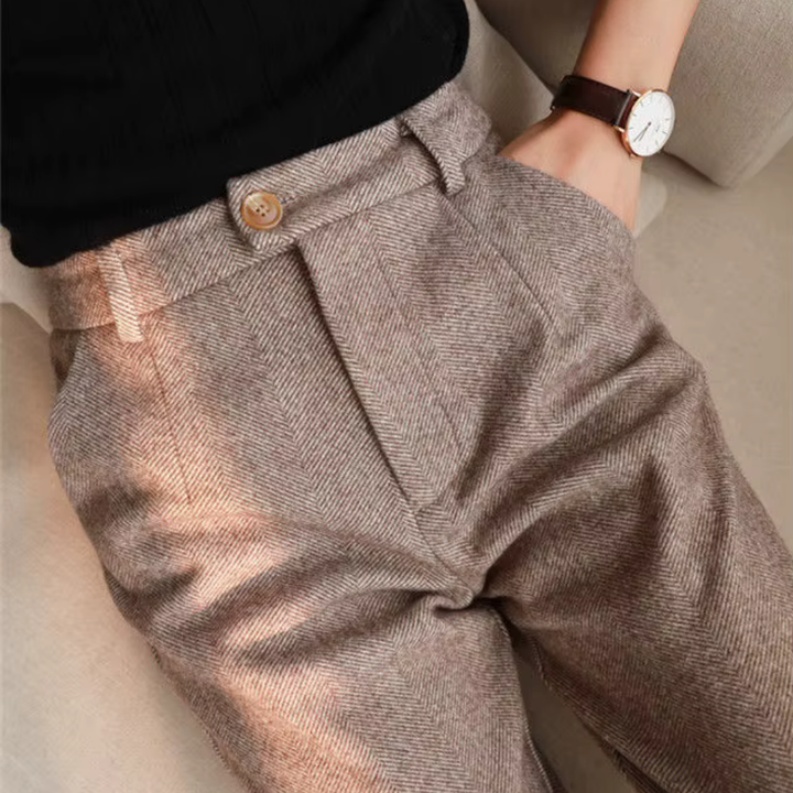 Drune | Elegante Hochbund Hose Aus Fischgrät Stoff