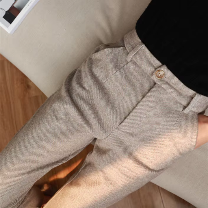 Drune | Elegante Hochbund Hose Aus Fischgrät Stoff