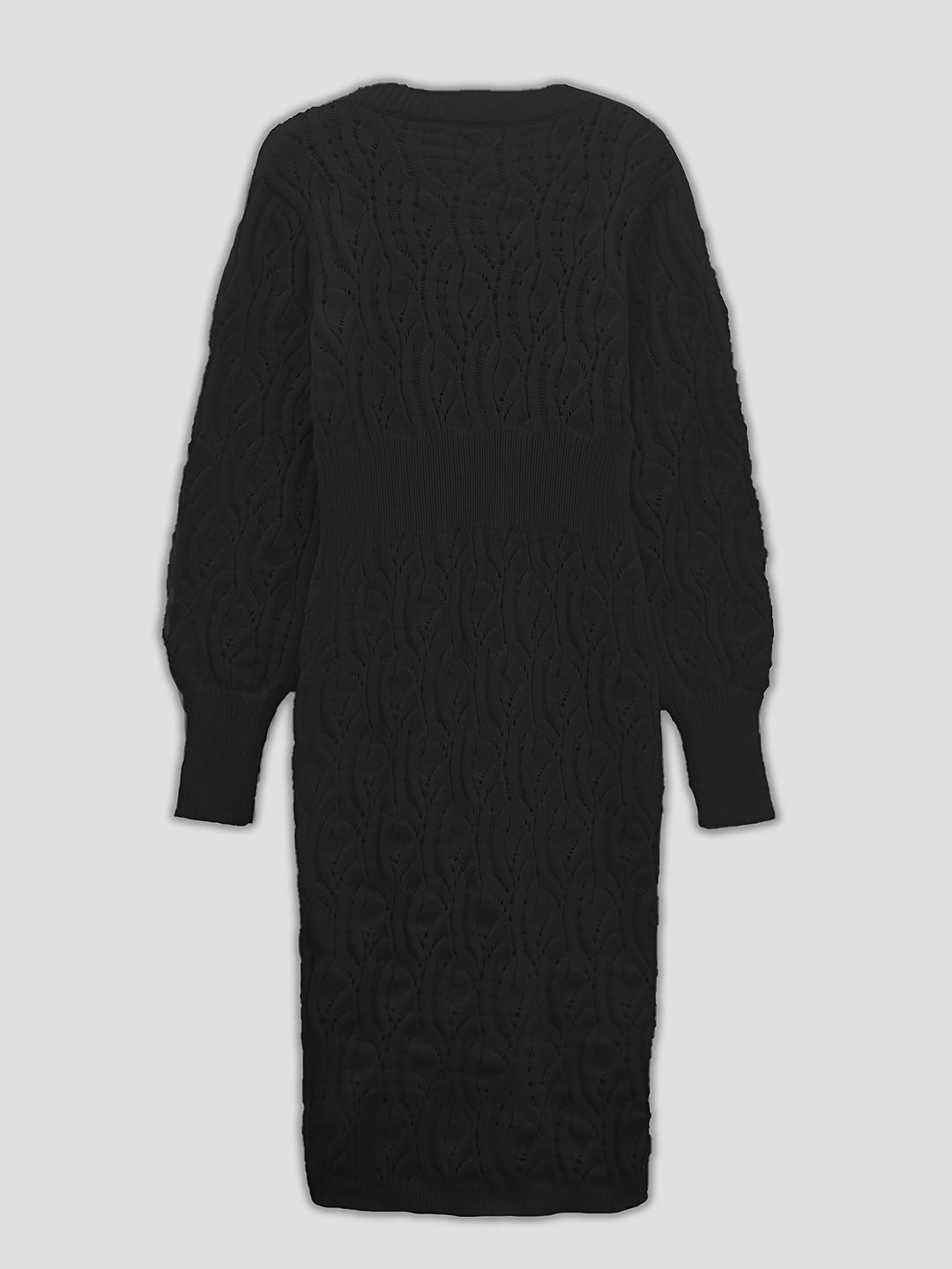 Drune |  Baumwolle Solide Loch Pullover V-Ausschnitt Lange Ärmel Midi Formelles Kleid Für Damen - Ideal für formelle Anlässe