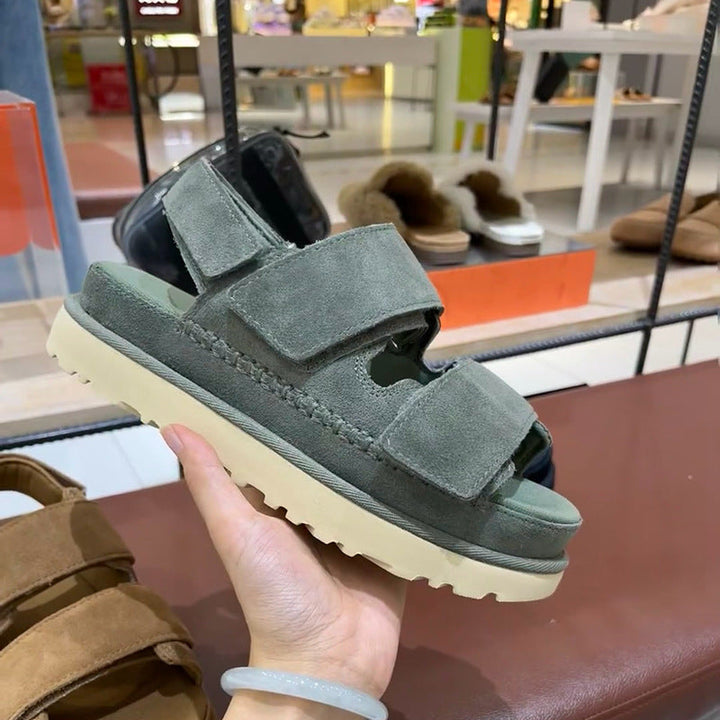 Drune | Frühling und Sommer Neue Echtes Leder Dicke Sohle Riemen Klettsandalen Frauen Offene Zehe Höhensteigerung