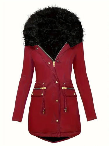 Drune | Zip up Parka Mantel mit Knöpfen Kapuze Damen Winterjacke