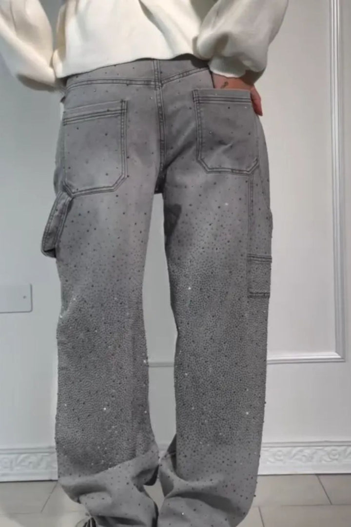 Drune | Damen Gewaschene Jeans Mit Strassdetails Im Weiten Schnitt