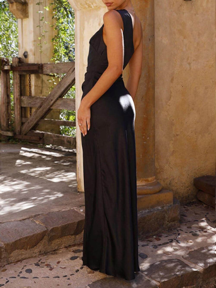 Drune | Ein Schulter Satin Maxikleid Mit Schlitz Für Damen