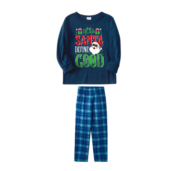 Drune | "Lieber Santa, definiere Gut" Slogan bedruckte blaue karierte Familien passende Pyjamas