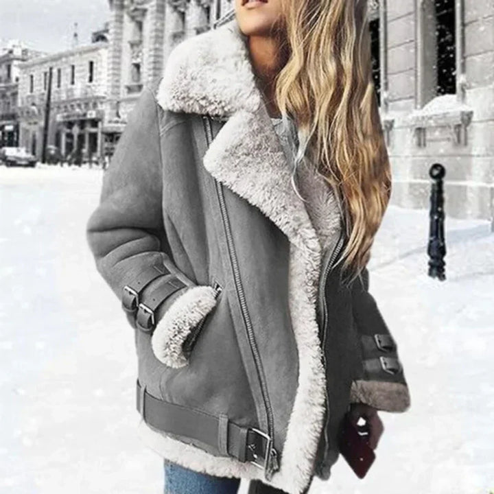 Drune | Jacke - Oversized Fit - Faux-Suede - Sherpa-Futter - Asymmetrischer Reißverschluss