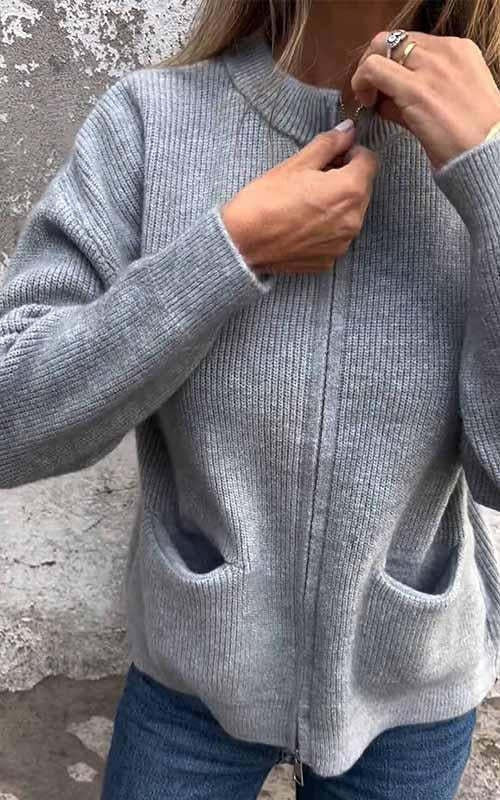 Drune | Strickjacke - Rundhalsausschnitt & Reißverschluss - Weiche Baumwolle