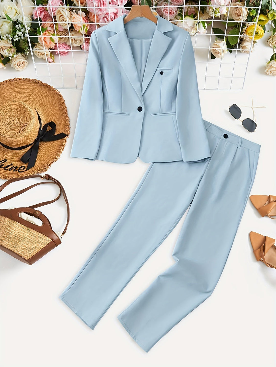 Drune | Blazer Mit Knopfdetails Und Hosen Outfit Set Für Damen - Für formelle Anlässe
