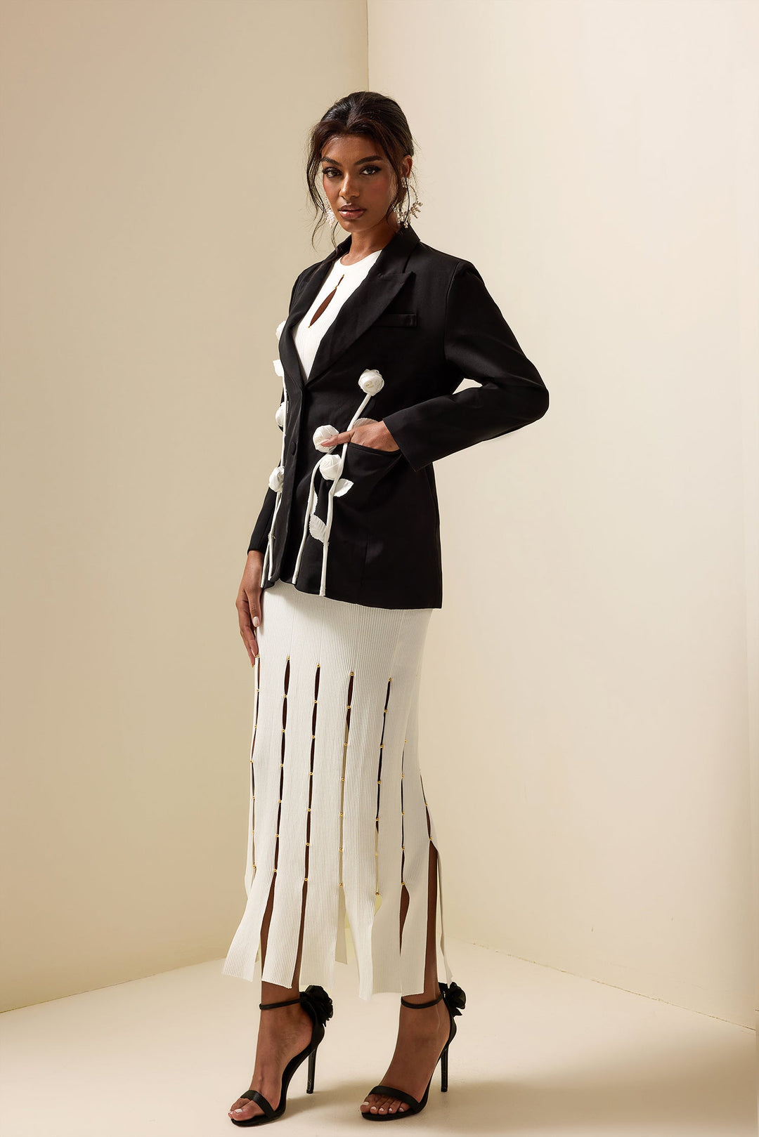 Drune | Floral contrast long-sleeved blazer jacket