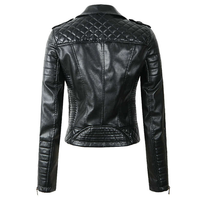 Drune | Damen Kunstleder Bikerjacke mit gesteppten Panels
