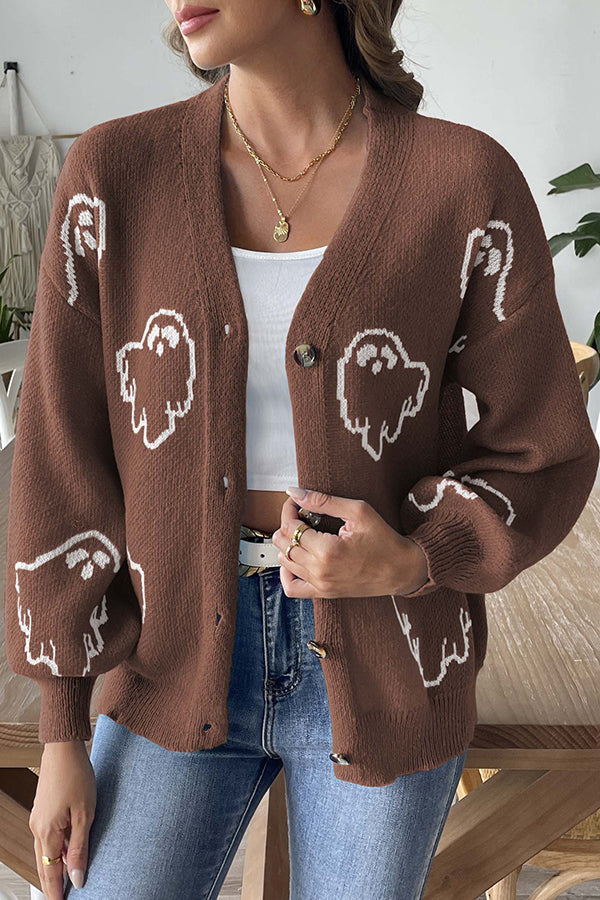 Drune | Halloween-Geisterstrickpullover mit Knöpfen