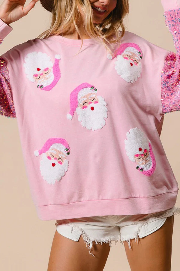 Drune | Weihnachten Lässig Locker Rundhals Pailletten Ärmel Sweatshirt