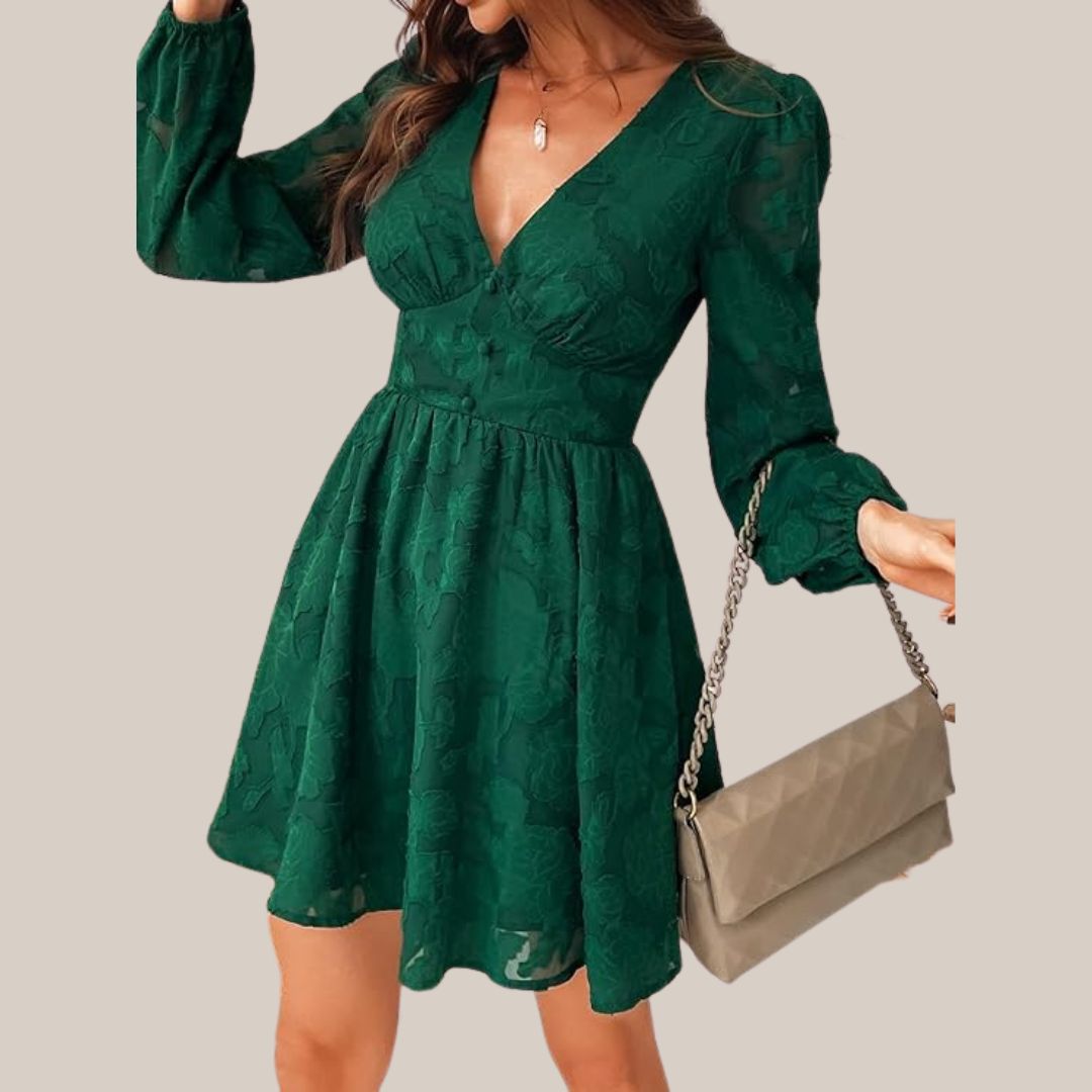 Drune | Schickes Langarmkleid mit tiefem V-Ausschnitt