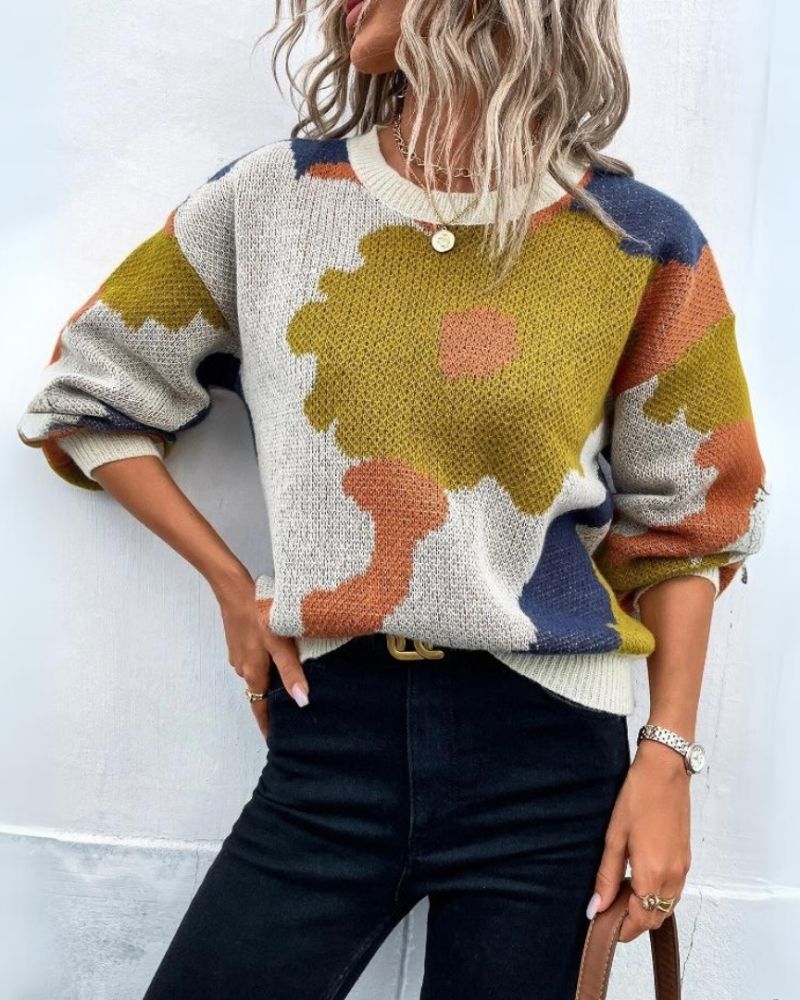 Drune | Strickpullover mit Abstraktem Floral-Muster