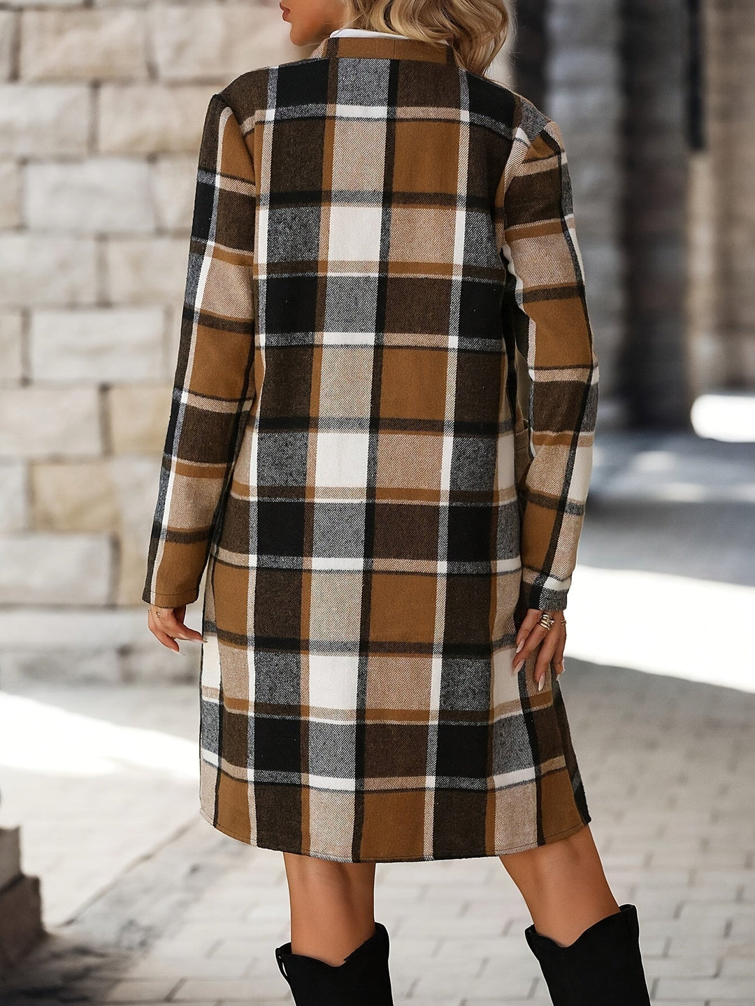Drune | karierter Trenchcoat mit offenem Vorderteil und vielseitigem Stil für Damen - Perfekt für Lässige Tage