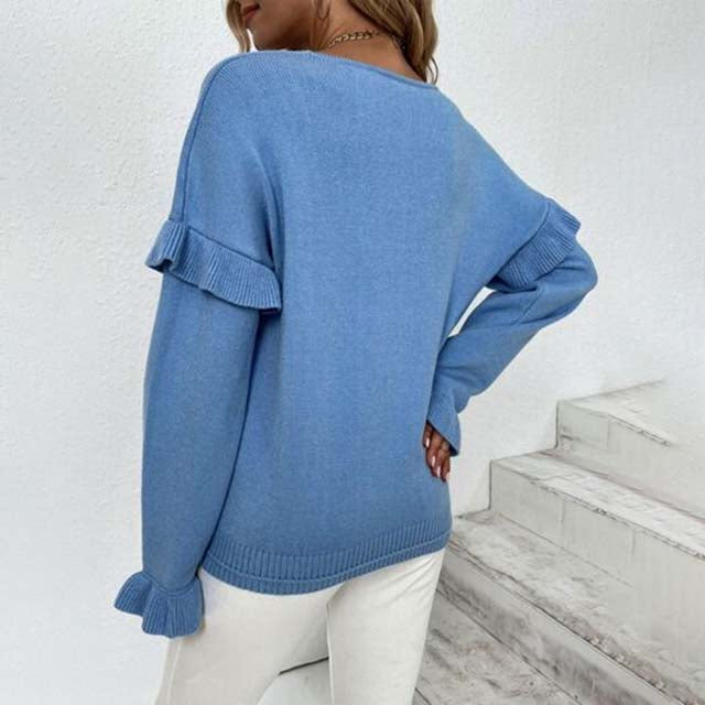 Drune | V-ausschnitt Pullover mit Rüschendetails Baumwolle Weiches und Elegantes Design