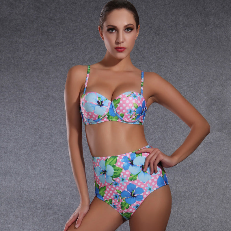 Damen Hochgeschnittener Bikini mit floralem Design Drune