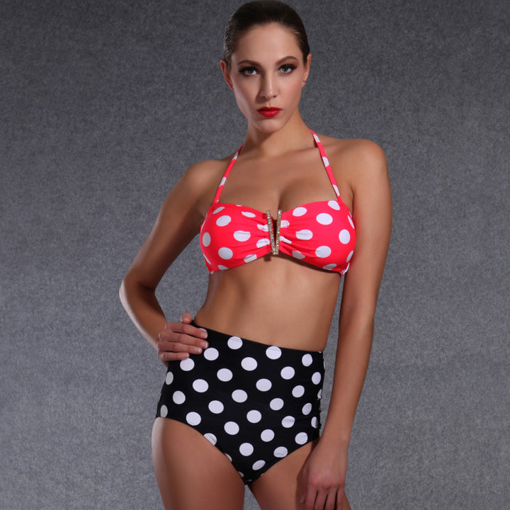 Damen Hochgeschnittener Bikini mit Charmanten Punkte-Design Drune