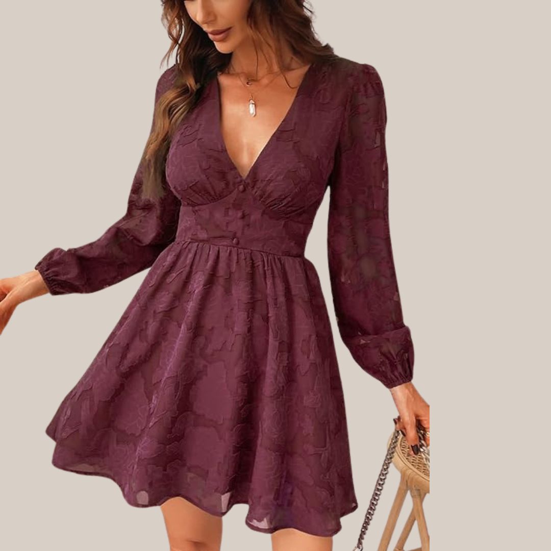 Drune | Schickes Langarmkleid mit tiefem V-Ausschnitt