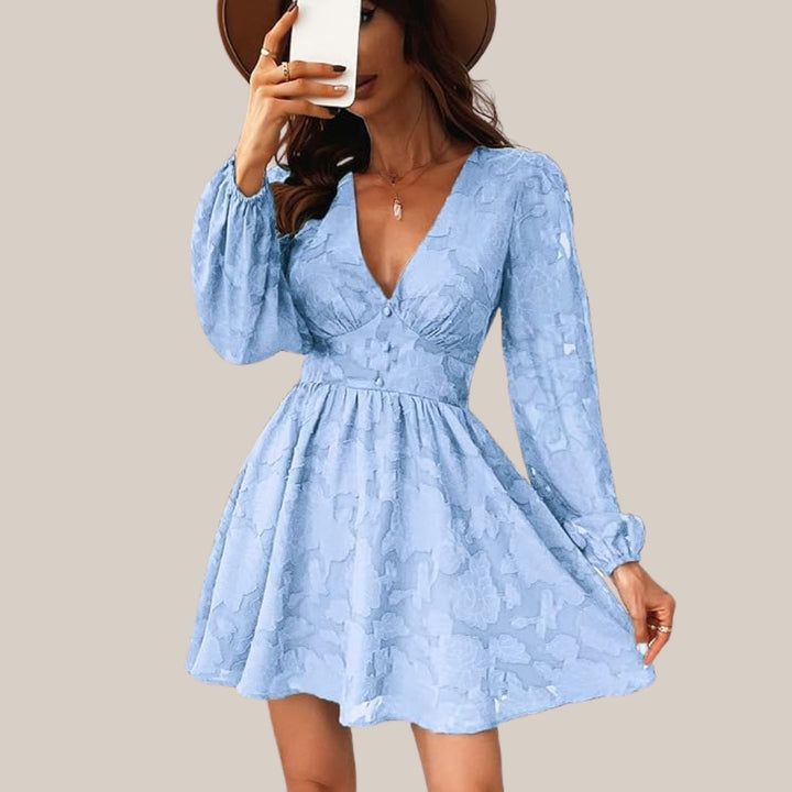 Drune | Schickes Langarmkleid mit tiefem V-Ausschnitt