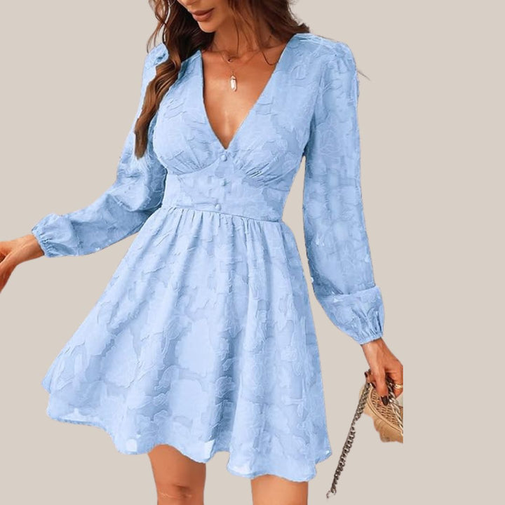 Drune | Schickes Langarmkleid mit tiefem V-Ausschnitt