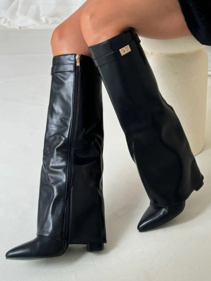 Drune | Elegante Damenstiefel Aus Hochwertigem Suede Mit Goldenen Akzenten