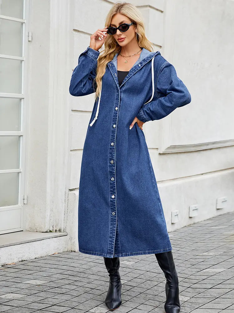 Drune | Damen langer Denim-Trenchcoat