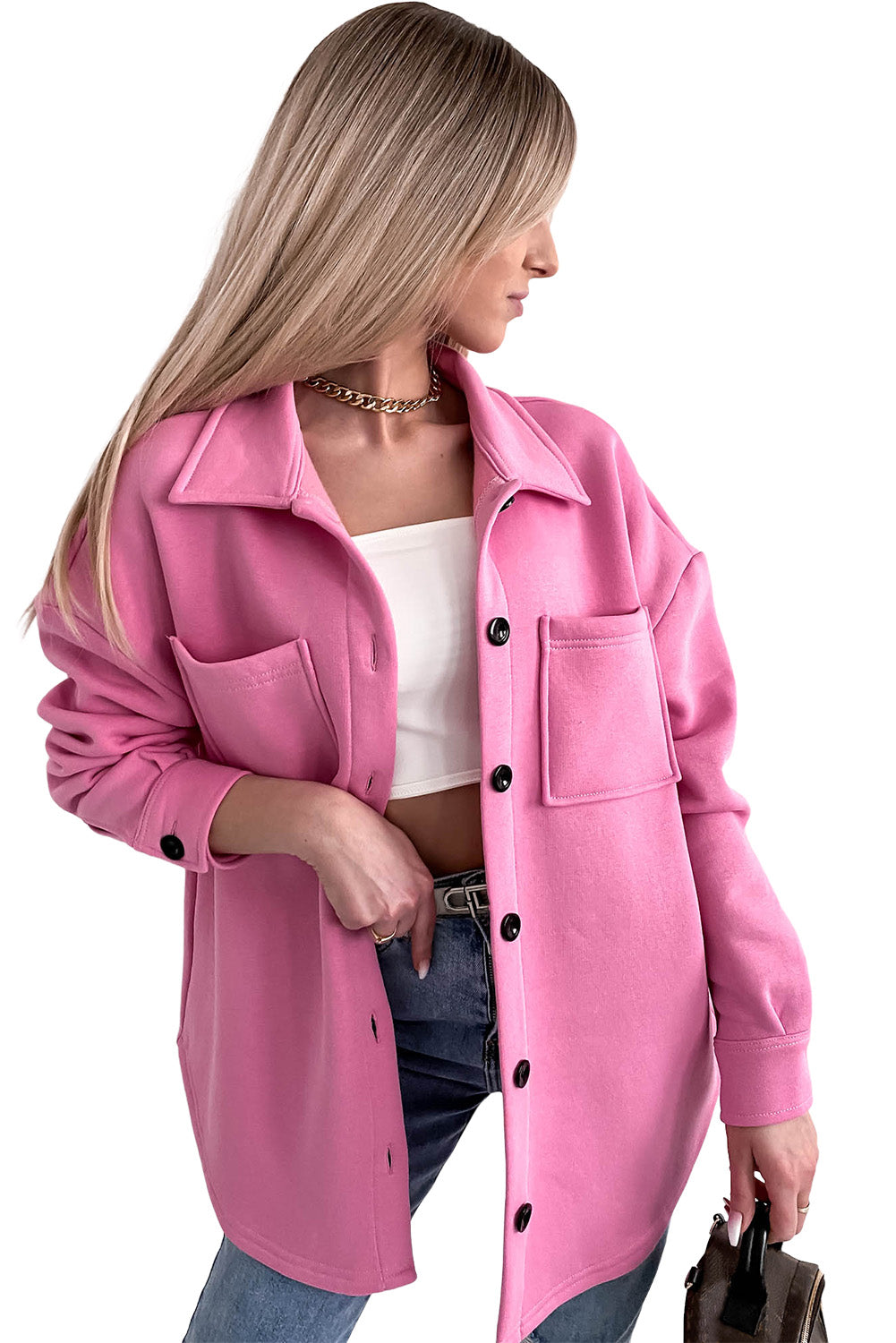 Drune | Oversized Hemdbluse mit Großen Taschen Polyester Minimalistisch und Stilvoll