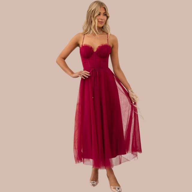 Drune | Spaghetti-Träger-Tüll-Midikleid