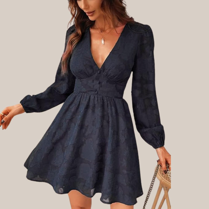 Drune | Schickes Langarmkleid mit tiefem V-Ausschnitt
