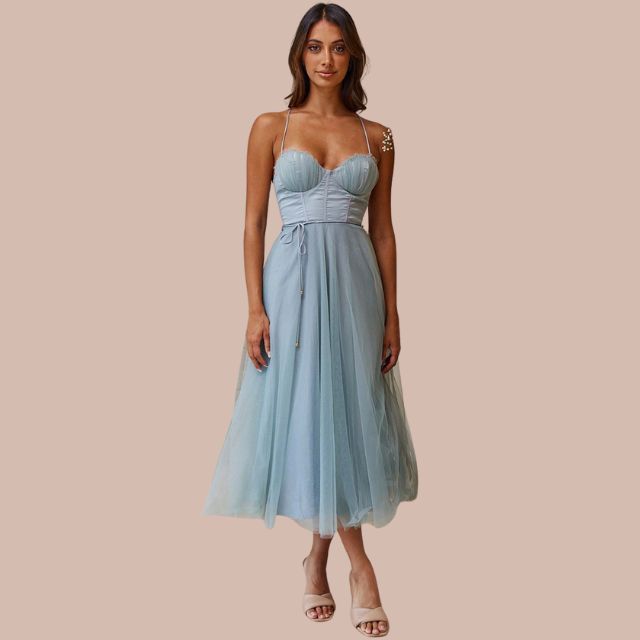 Drune | Spaghetti-Träger-Tüll-Midikleid