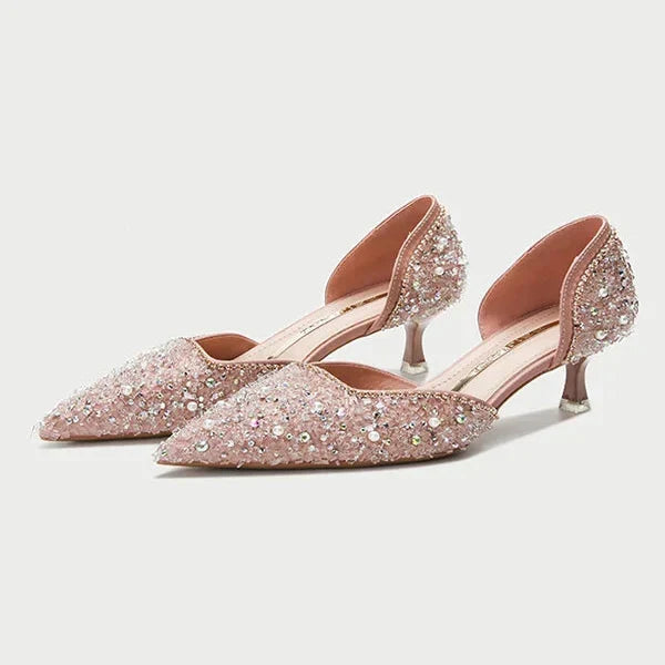 Drune | Stilvolle Schuhe mit Spitzer Zehe und Mittlerem Absatz mit Glitzeroberfläche