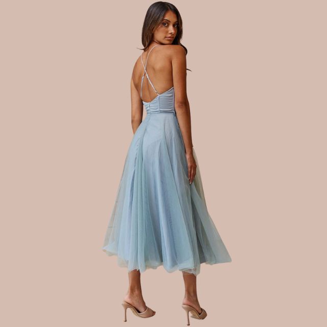 Drune | Spaghetti-Träger-Tüll-Midikleid