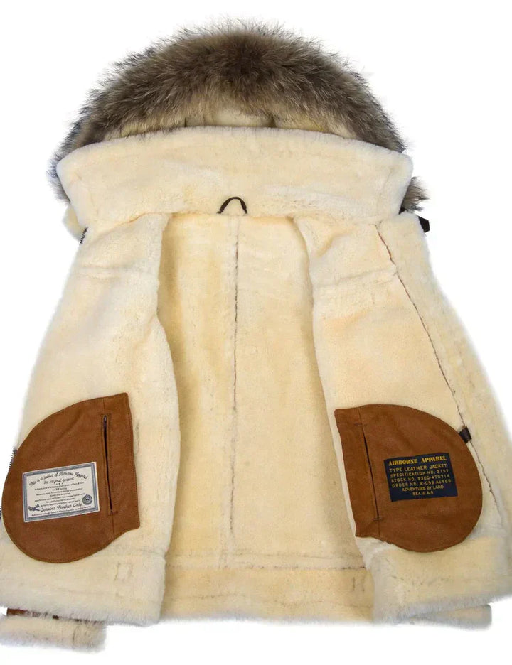 Drune | Winter Lammfelljacke mit Pelzkapuze