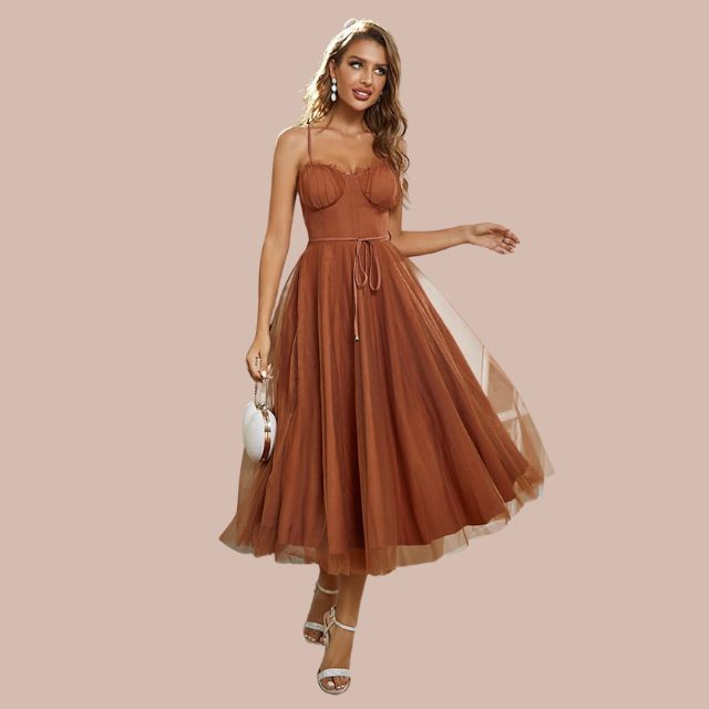 Drune | Spaghetti-Träger-Tüll-Midikleid