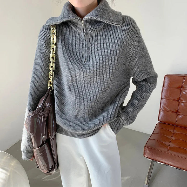 Drune | Cozy thick knit sweater with zip-up collar for casual warmth