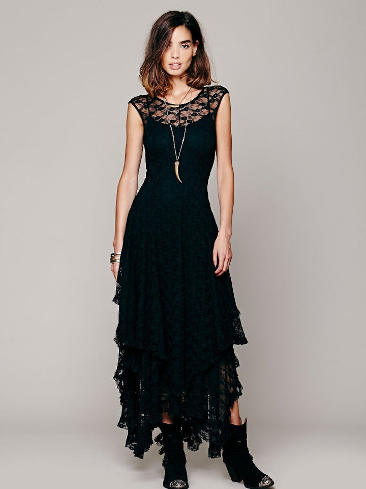 Drune | Damen Ärmelloses Maxi-Kleid mit Geschichtetem Rüschensaum