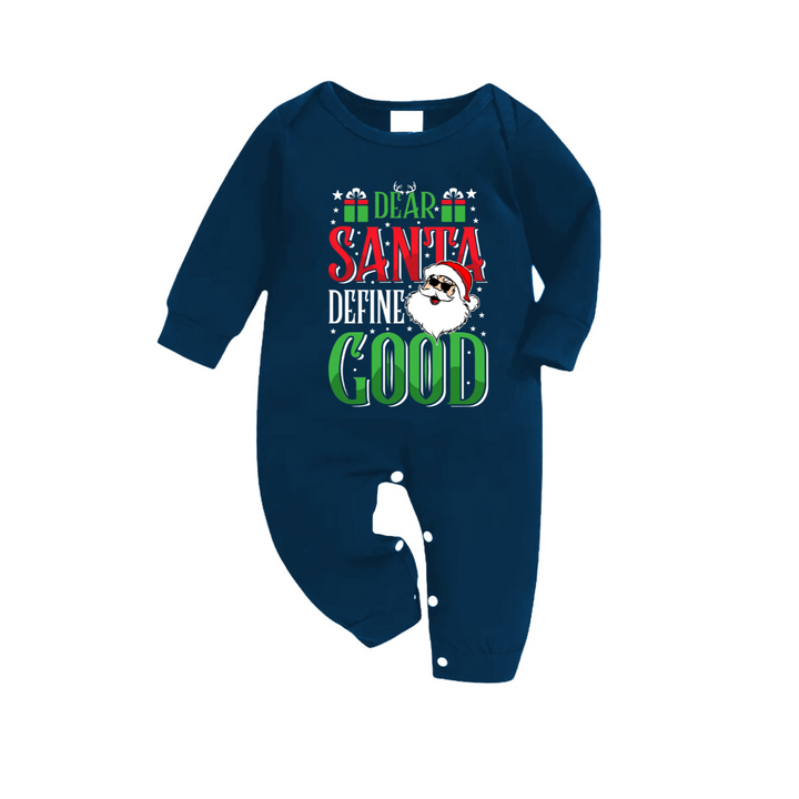 Drune | "Lieber Santa, definiere Gut" Slogan bedruckte blaue karierte Familien passende Pyjamas