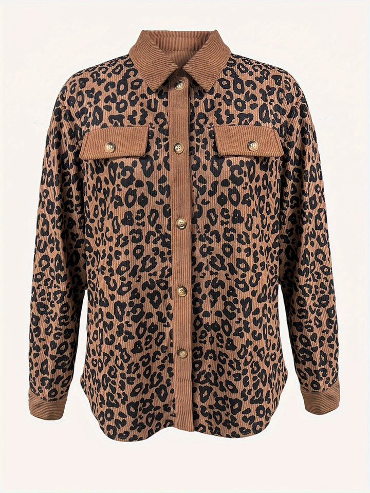 Drune | Leopardenmuster Langhe Hemdbluse Polyester Stilvoll und Trendy