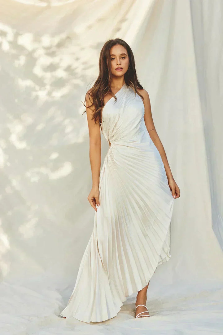 Drune | One Shoulder Plissee Midi Kleid