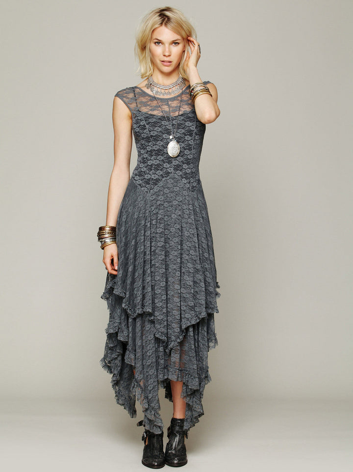 Drune | Damen Ärmelloses Maxi-Kleid mit Geschichtetem Rüschensaum