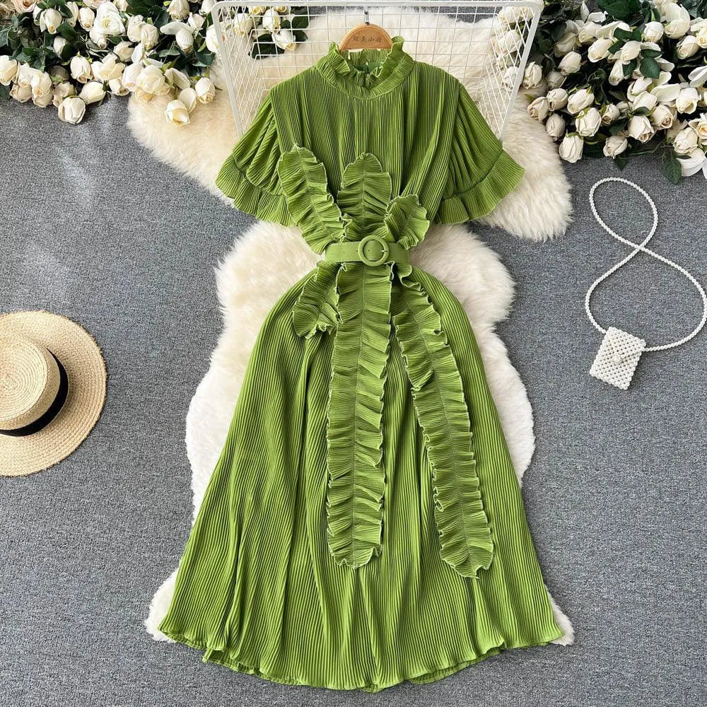 Drune | Langarm Maxikleid mit plissierten Volants