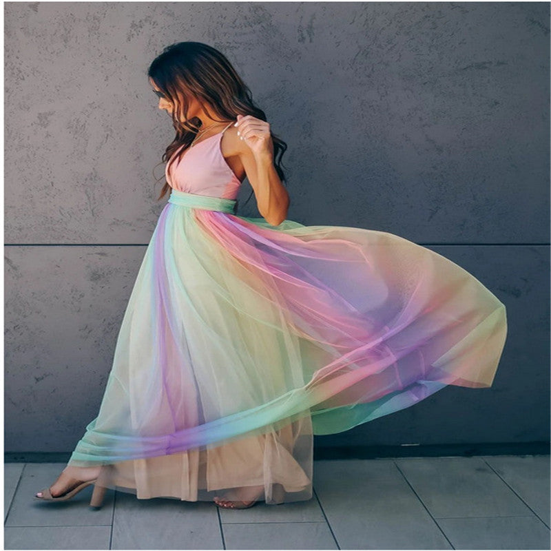 Drune | Regenbogen Netzkleid Für Damen Mit Trägern